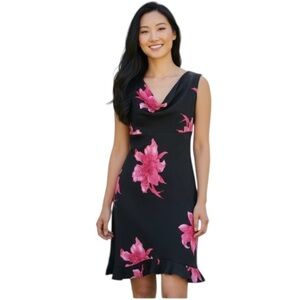 Studio Soleil Y2K Black Floral Cowl Neck Sleeveless Mermaid Babydoll Dress  XL